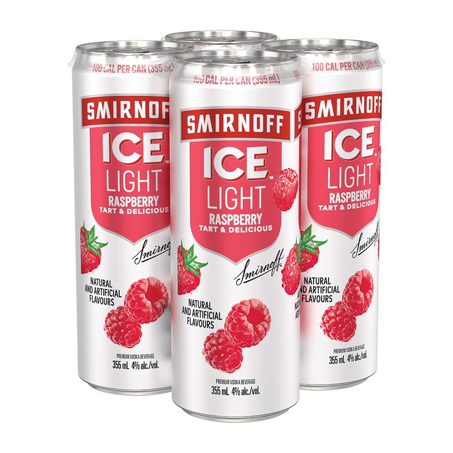 SMIRNOFF ICE LIGHT RASPBERRY 355ML 4PK CAN