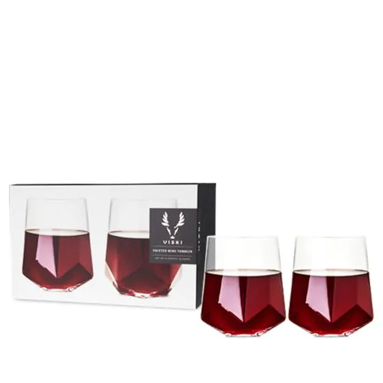 VISKI RAYE GLASS FACETED WINE 2PC