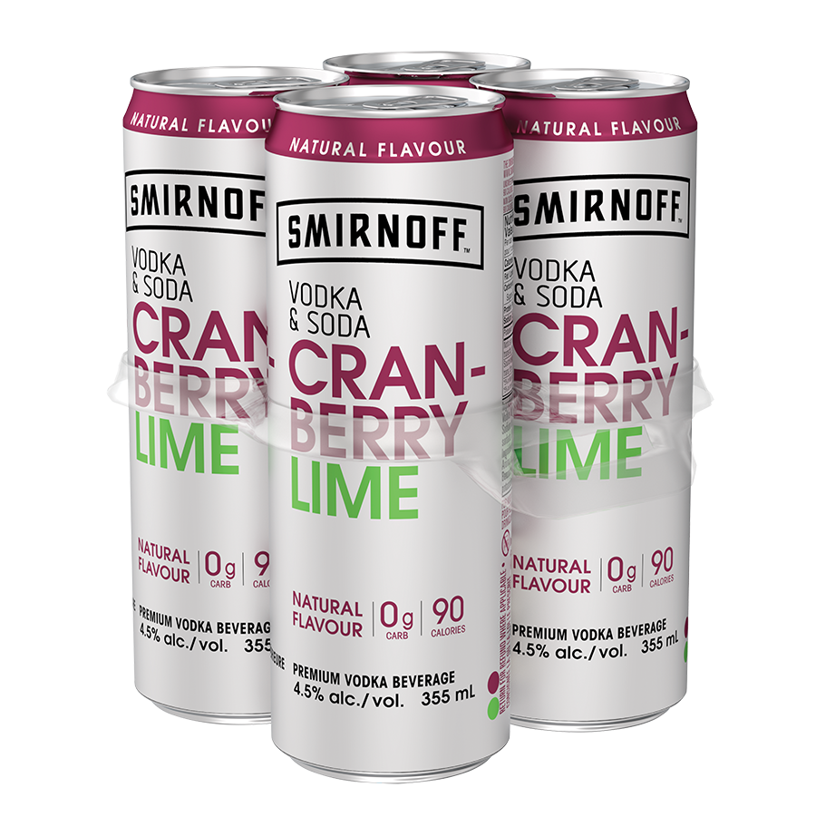 SMIRNOFF ICE VODKA SODA CRANBERRY & LIME 355ML 4PK CAN