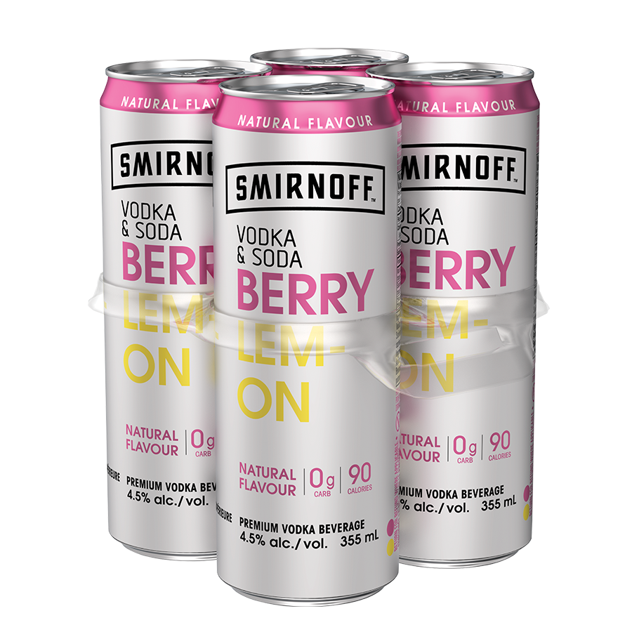 SMIRNOFF ICE VODKA SODA BERRY & LEMON 355ML 4PK CAN