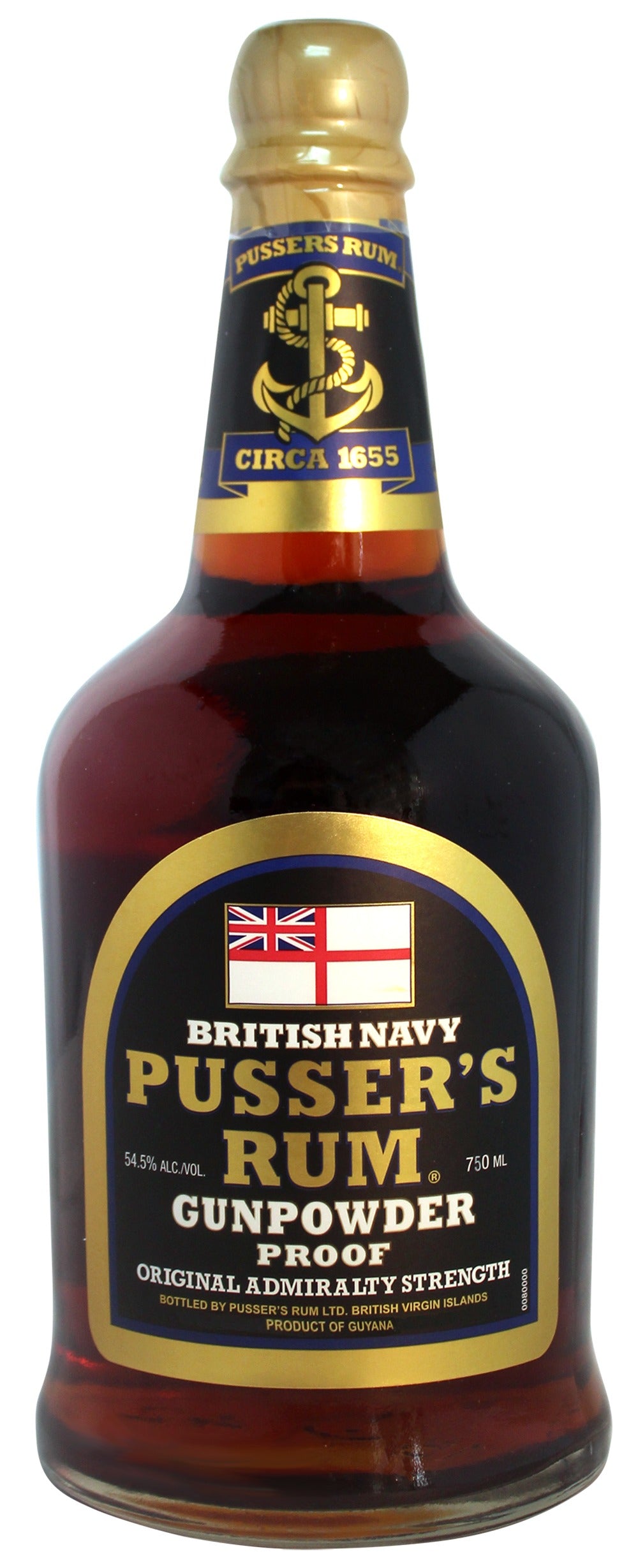 PUSSERS BRITISH NAVY GUNPOWDER PROOF BLACK LABEL RUM 750ML