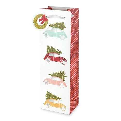 CAKEWALK CHRISTMAS TREE CARS & GOLD TREES WINE BAG