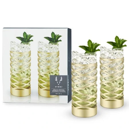 TRUE VISKI GOLD CRYSTAL HIGHBALL GLASS