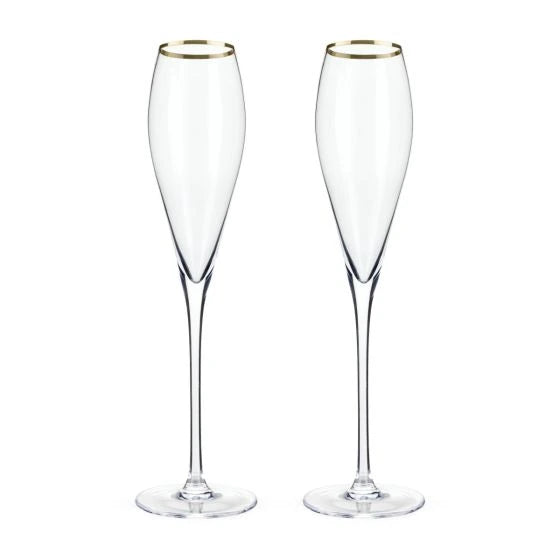 TRUE VISKI GOLD RIM CHAMPAGNE GLASSES 2PK