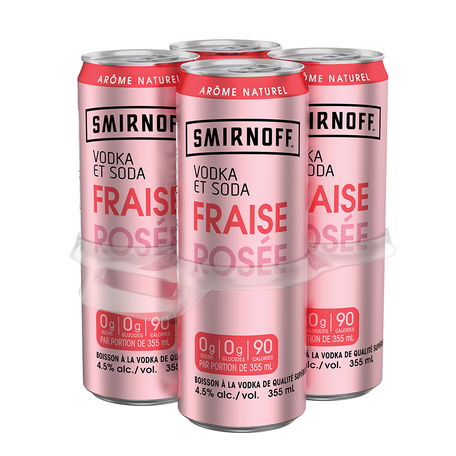 SMIRNOFF VODKA & SODA STRAWBERRY ROSE 355ML 4PK CAN