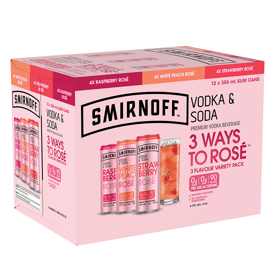 SMIRNOFF VODKA & SODA ROSE MIXER 355ML 12PK CAN