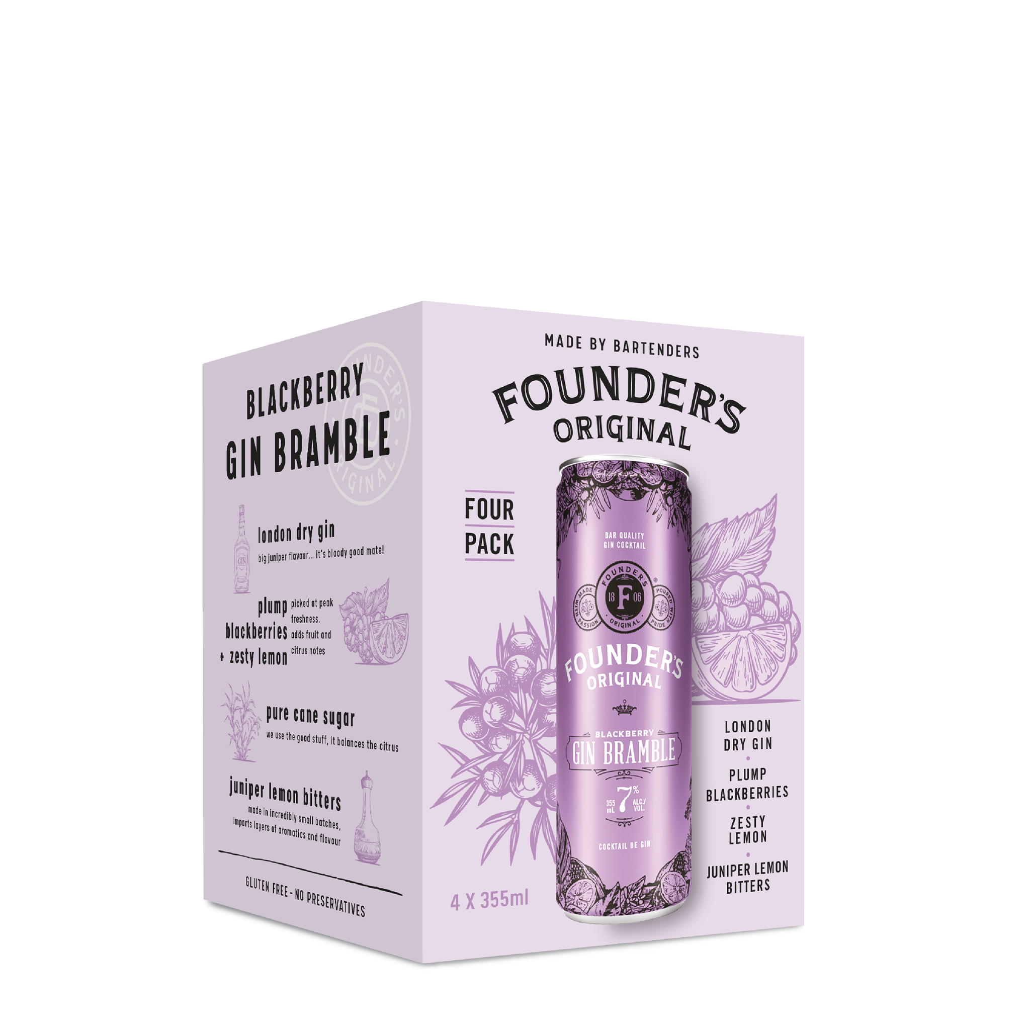 FOUNDERS ORIGINAL BLACKBERRY GIN BRAMBLE 355ML 4PK CAN