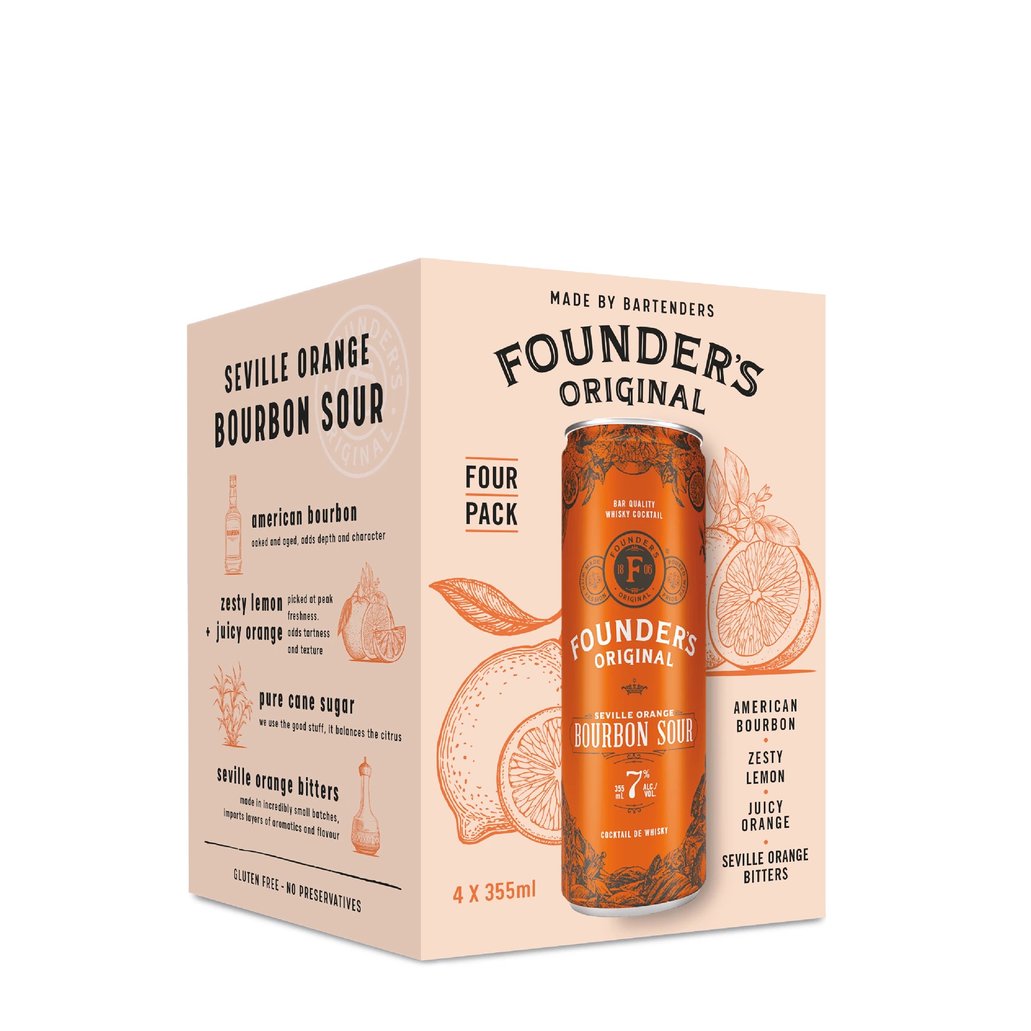 FOUNDERS ORIGINAL SEVILLE ORANGE BOURBON SOUR 355ML 4PK CAN