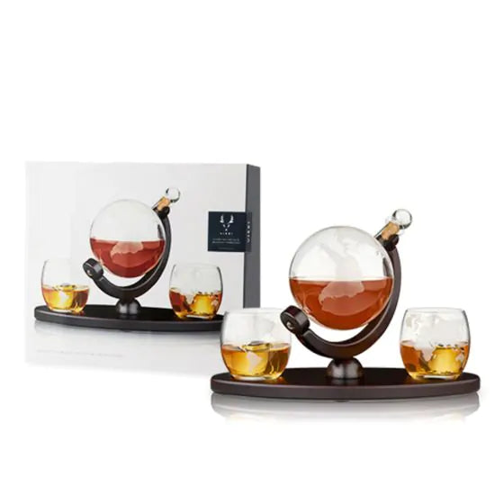 VISKI GLOBE DECANTER & WHISKEY TUMBLERS SET