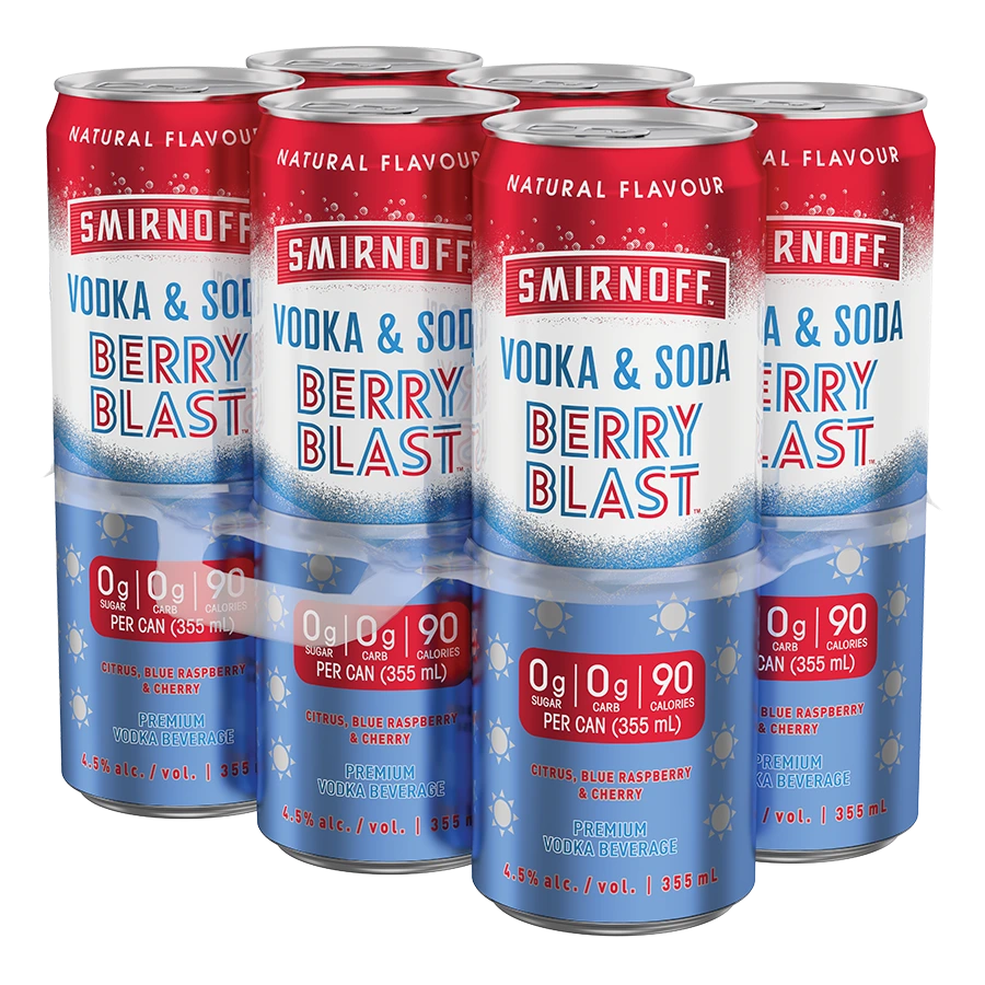 SMIRNOFF VODKA & SODA BERRY BLAST 355ML 6PK CAN