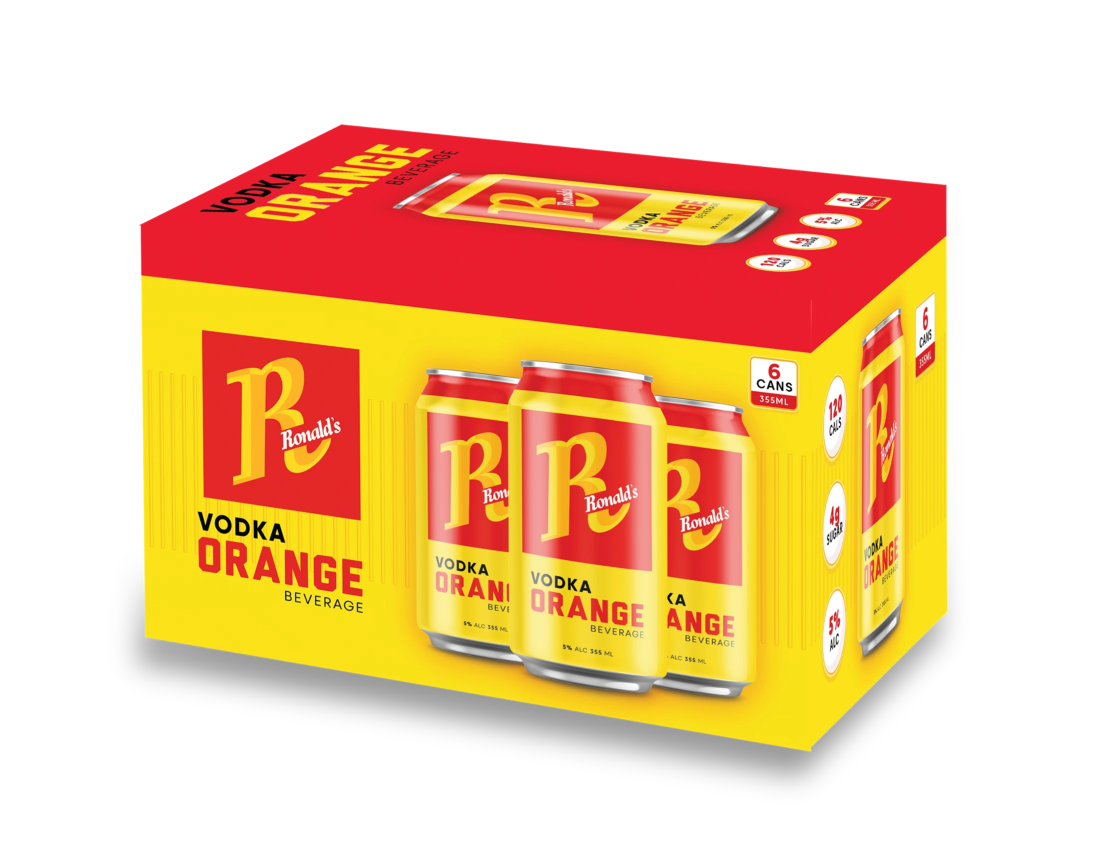 RONALDS VODKA ORANGE BEVERAGE 355ML 6PK CAN