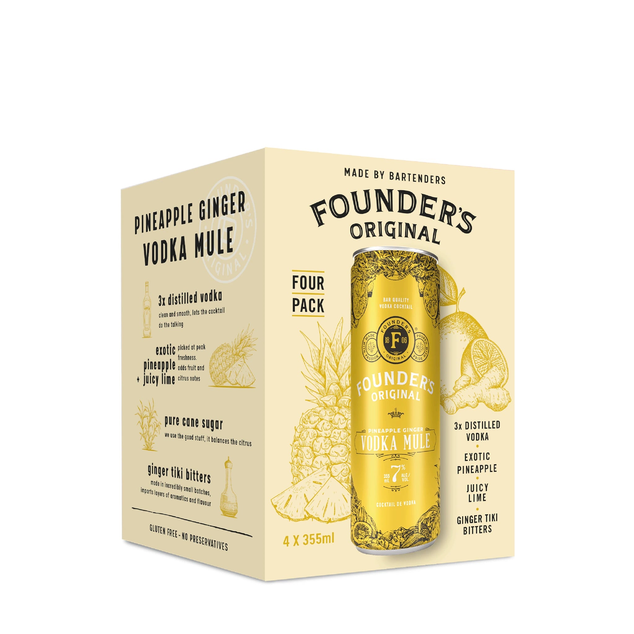 FOUNDERS ORIGINAL PINEAPPLE GINGER VODKA MULE 355ML 4PK CAN