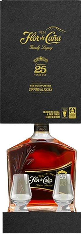 FLOR DE CANA 25YR RUM WITH 2 GLASSES 750ML