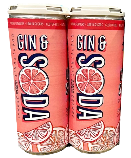 GNU GIN & SODA GRAPEFRUIT ORANGE 355ML 4PK CAN