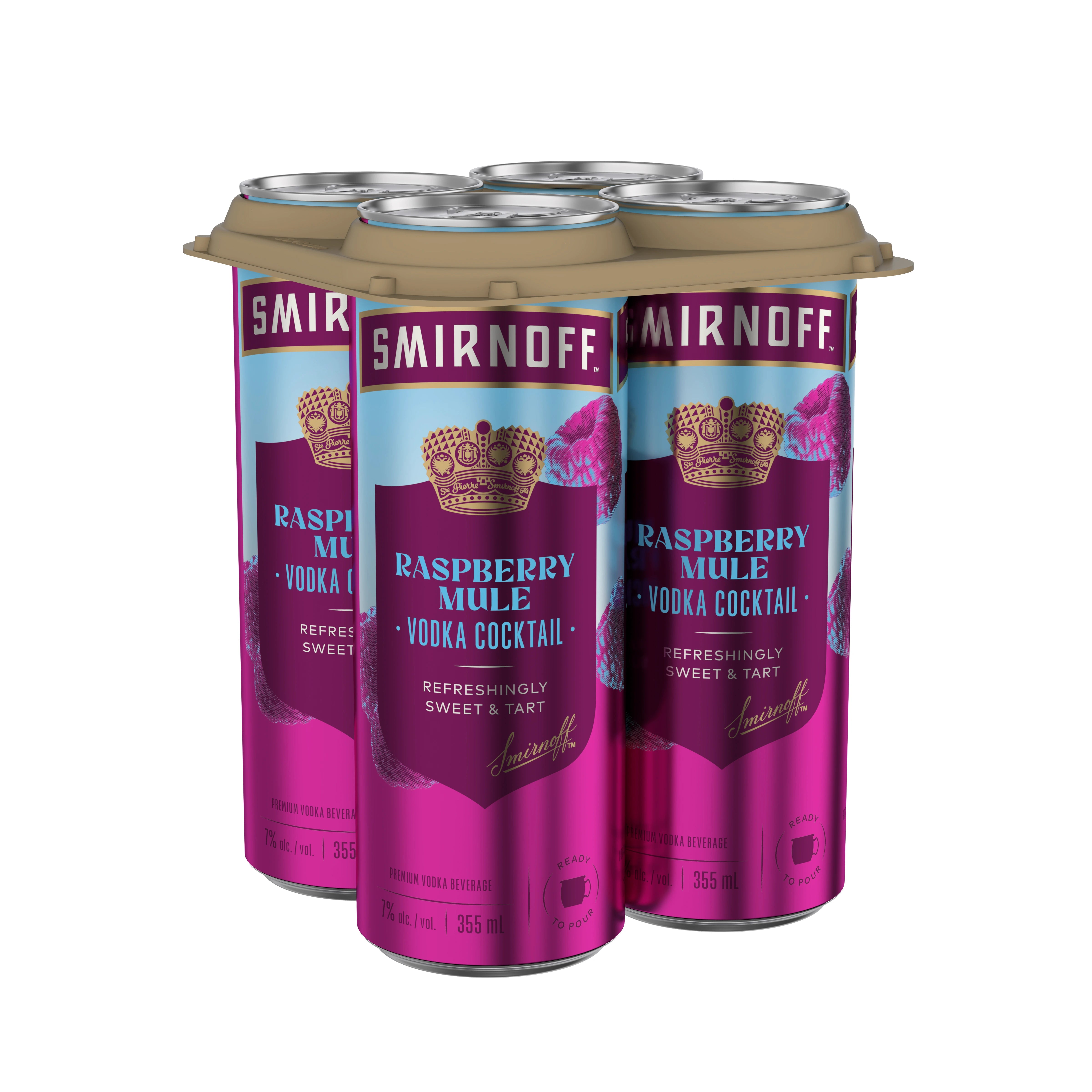 SMIRNOFF RASPBERRY MULE VODKA COCKTAIL 355ML 4PK CAN @ Kelowna [1055813]